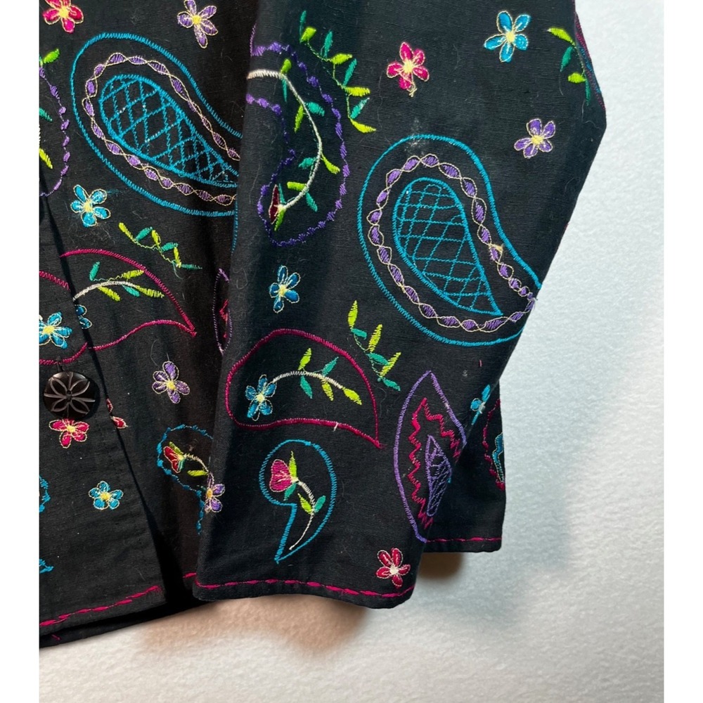 Units Petite SMALL Jacket Linen Blend Embroidered Floral Paisley Boho Festival - Picture 6 of 8